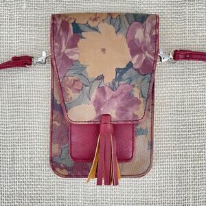Crossbody, Faux‎ Leather Floral, Cell Phone, Clip for attaching to totes/belts.
